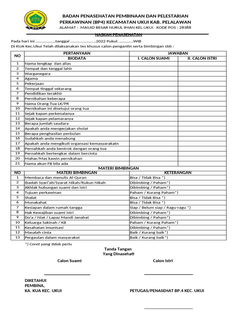Panduan Bimbingan Calon Pengantin BP4 | PDF