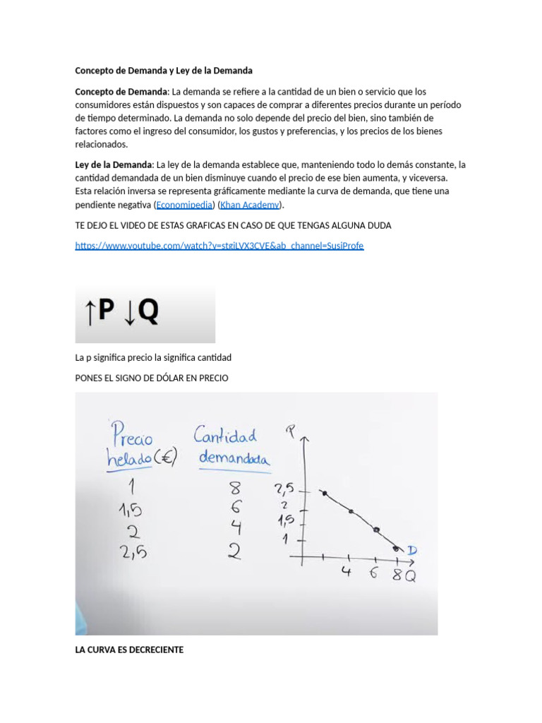 Demanda y Ley de la Demanda Explicadas | PDF | Oferta y demanda ...