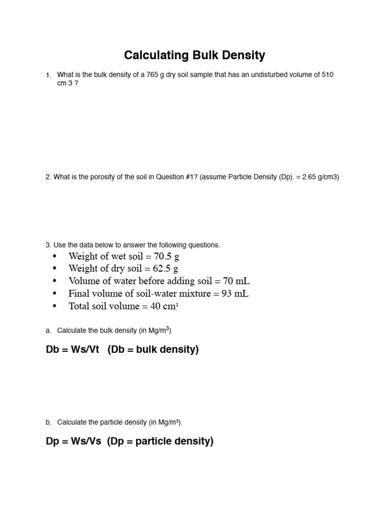 Bulk Density Calculations in Soil | PDF