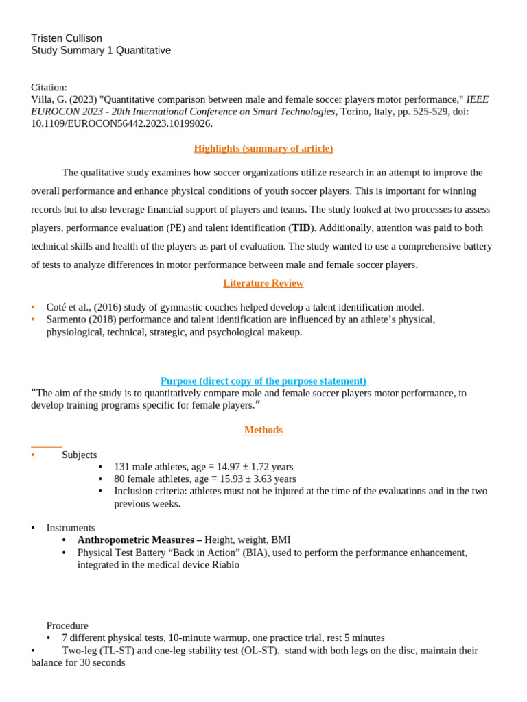Cullison - Study Summary 1 Quantitative | PDF | Quantitative Research ...