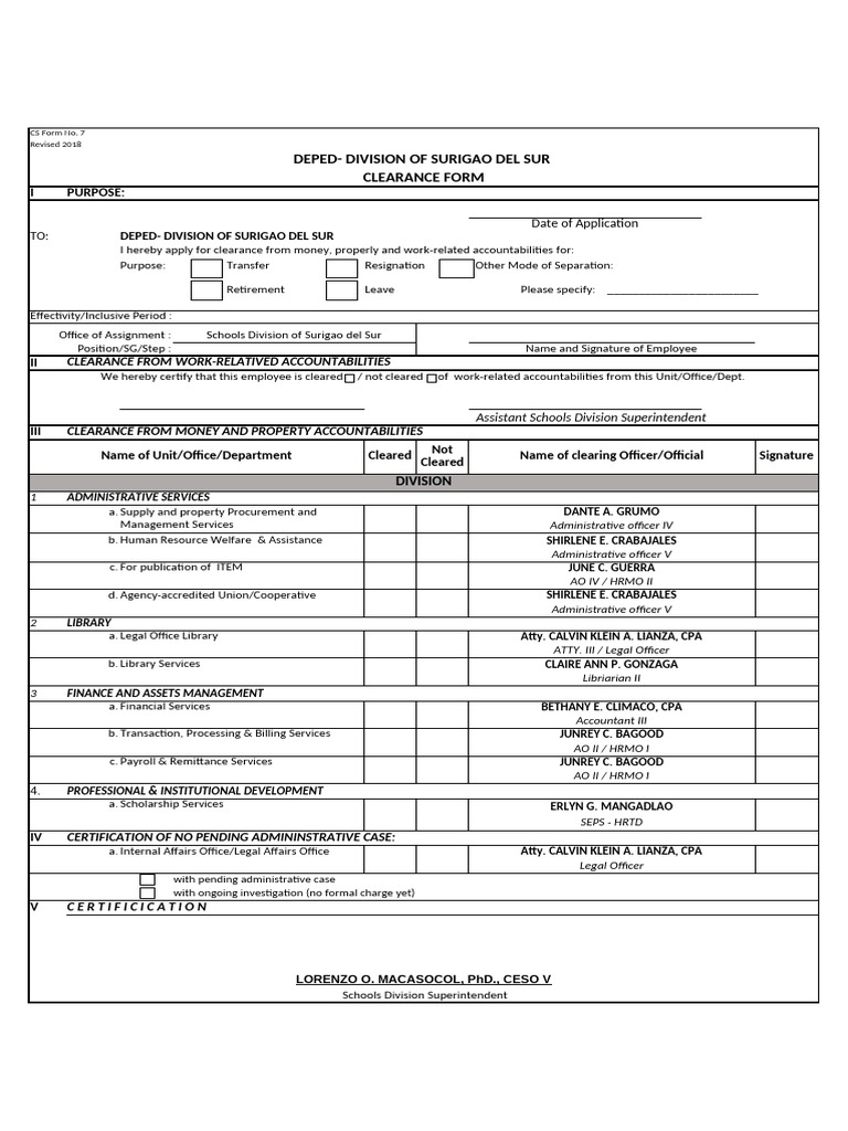 DEPED Surigao del Sur Clearance Form | PDF | Business