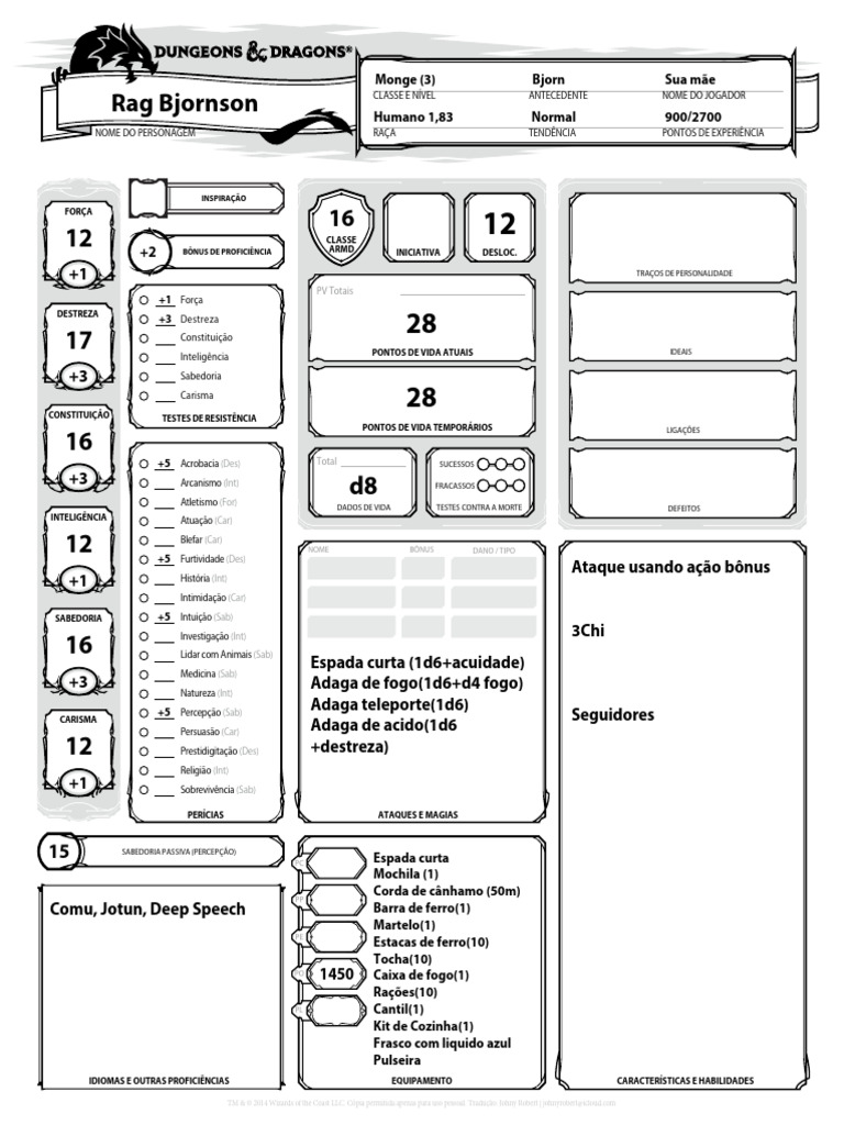 Dd 5e ficha de personagem completavel biblioteca elfica pdf