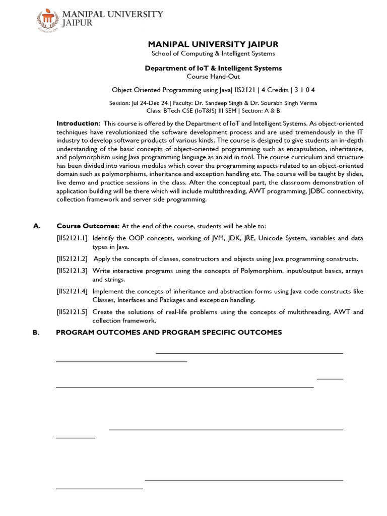 IIS2121 CourseHandout 2024 | PDF | Class (Computer Programming ...