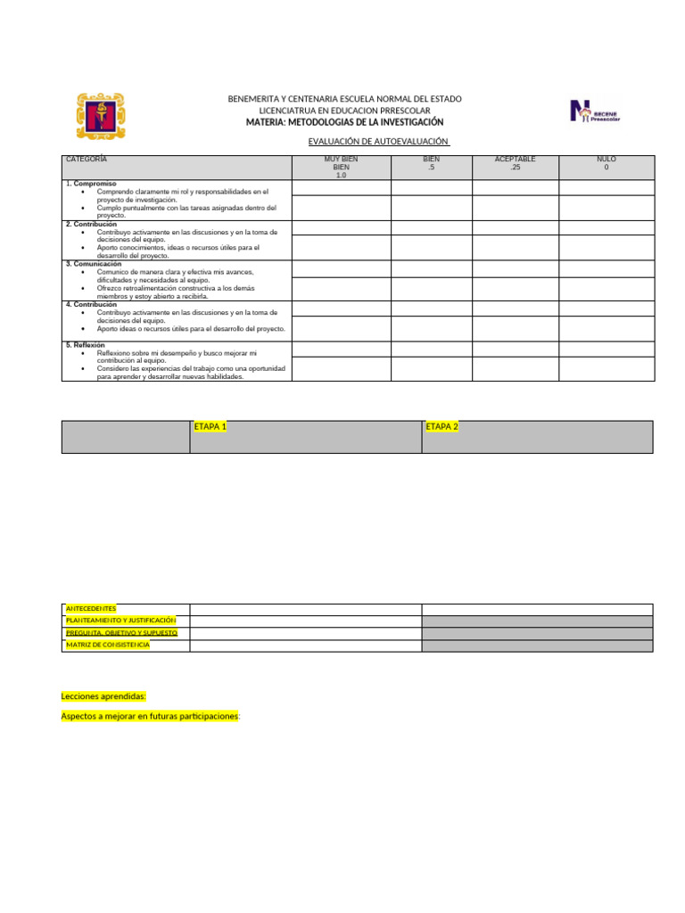 Evaluación de Autoevaluación en Investigación | PDF