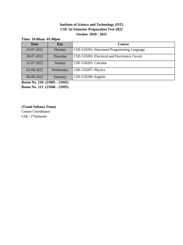 CSE 1st Preparation Test Routine 2 | PDF