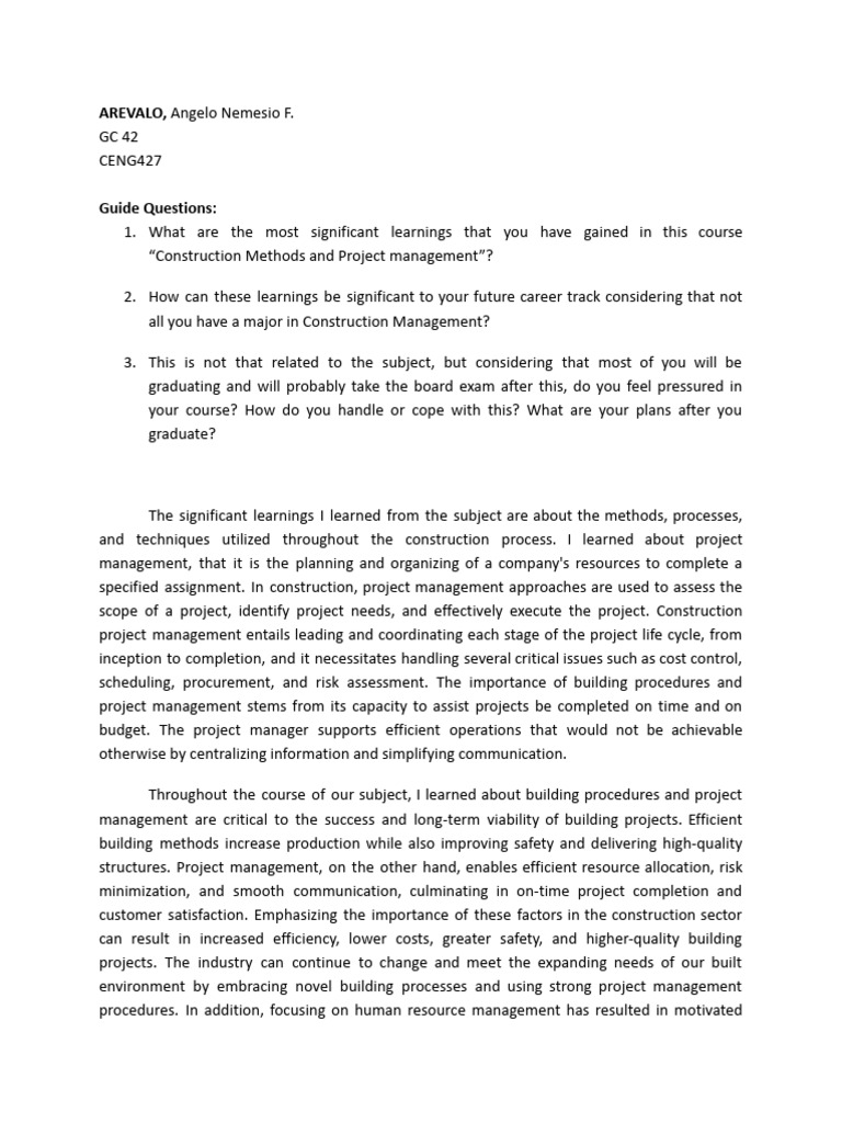 Key Learnings in Construction Management | PDF | Project Management ...