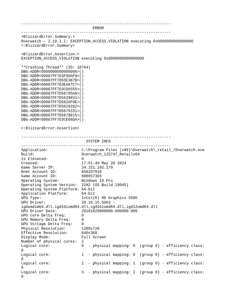 Overwatch EXCEPTION_ACCESS_VIOLATION Error | PDF | Operating System ...