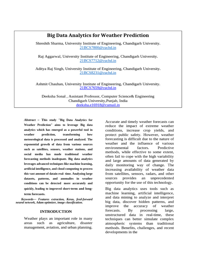 Big Data Analytics For Weather Prediction Research Paper | PDF ...