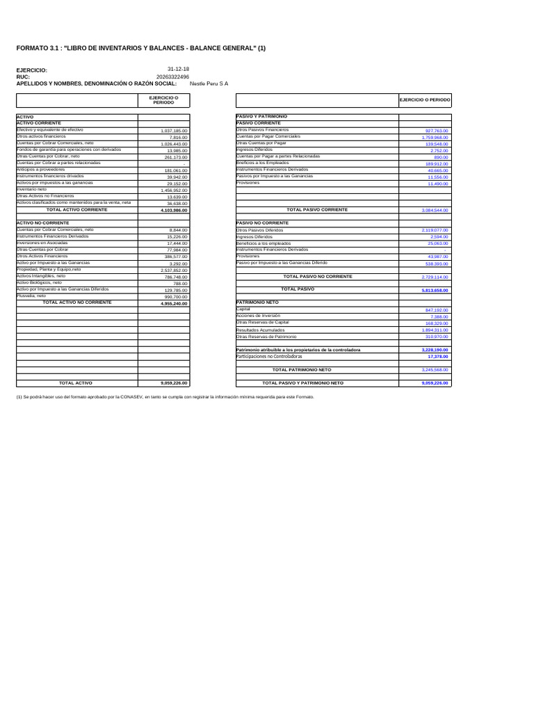 Estado de Situacion Financiera (1) | PDF | Hoja de balance | Valor neto