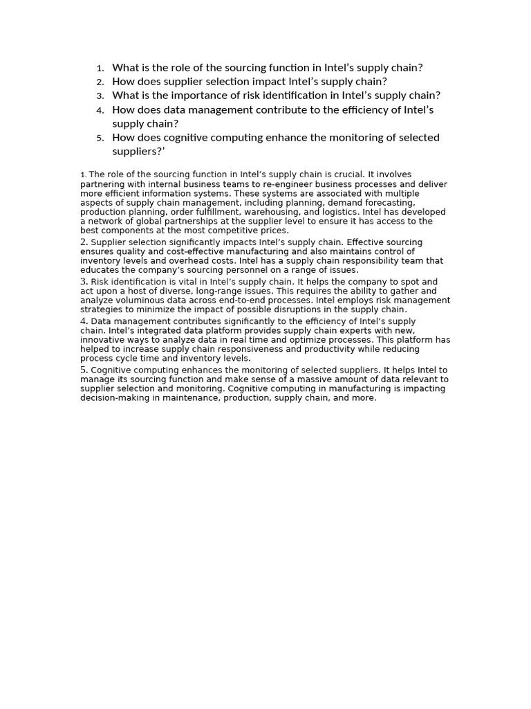 Intel Supply Chain: Sourcing & Data Insights | PDF