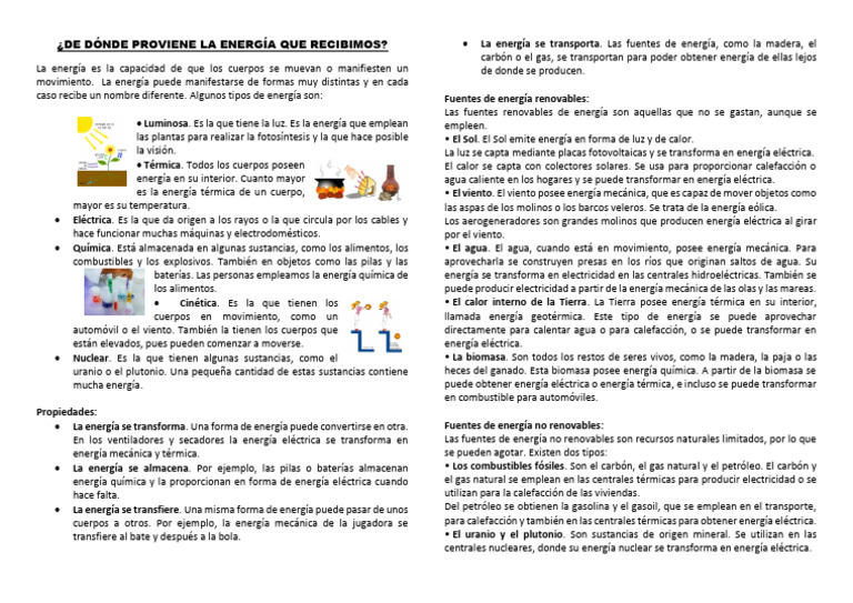 De Dónde Proviene La Energía Que Recibimos | PDF | Energía renovable ...