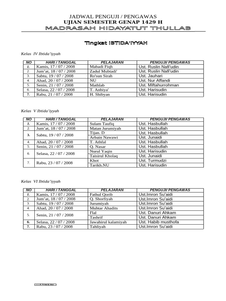 Jadwal Ujian Semester Genap 1429 H | PDF