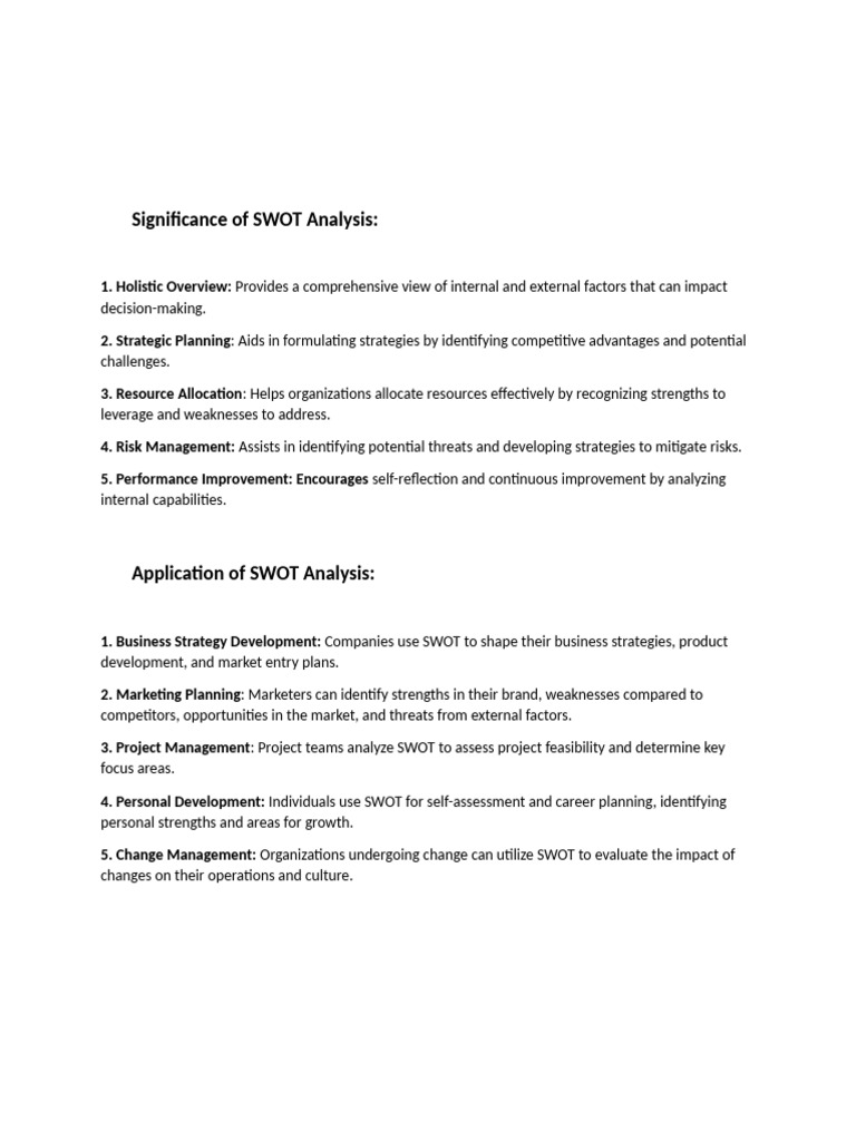 Importance and Applications of SWOT Analysis | PDF