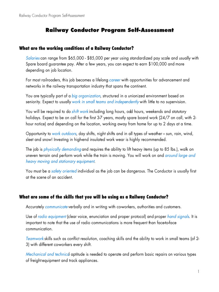 Railway Conductor Program Self Assessment | PDF