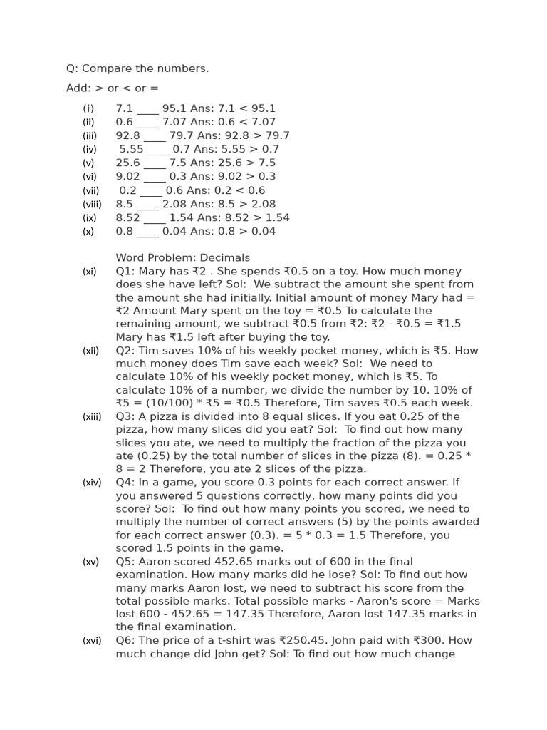 Word Problem Decimal | PDF | Elementary Mathematics | Mathematical Notation
