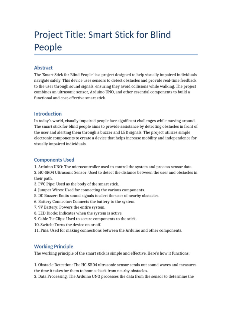 Smart Stick for Visually Impaired Users | PDF | Visual Impairment ...