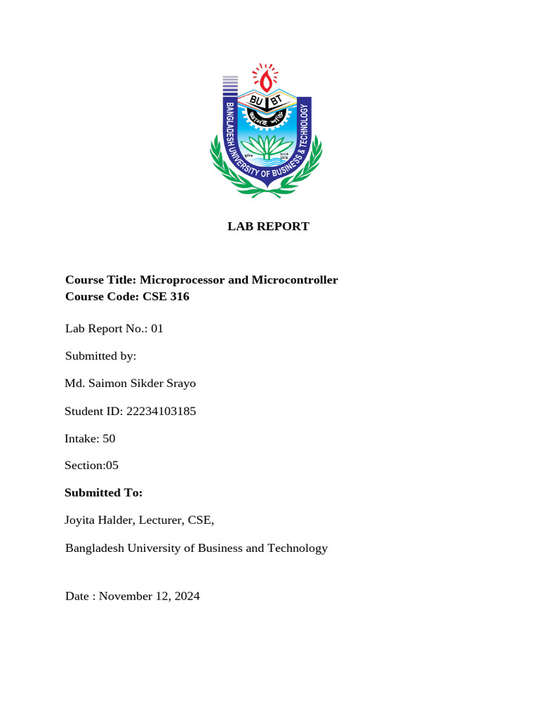 Microprocessor Lab Report by Srayo | PDF