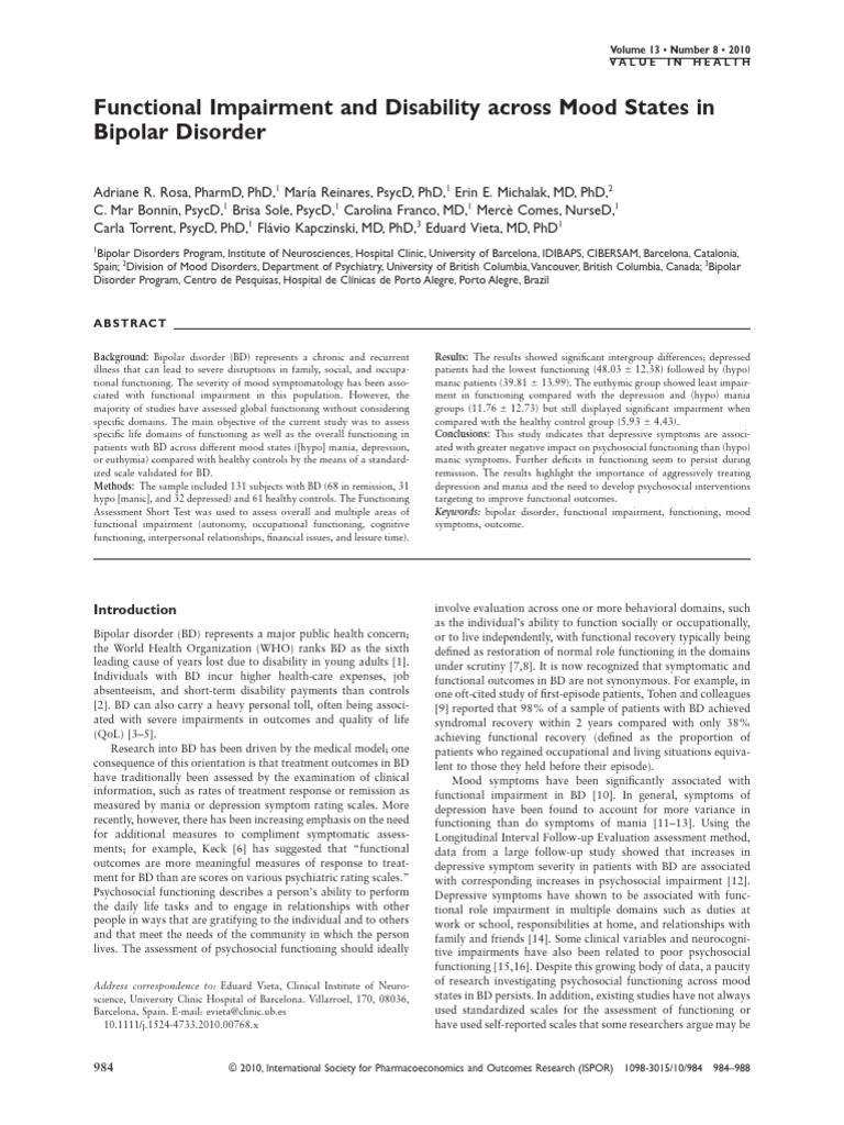 Value in Health - 2010 - Rosa - Functional Impairment and Disability ...