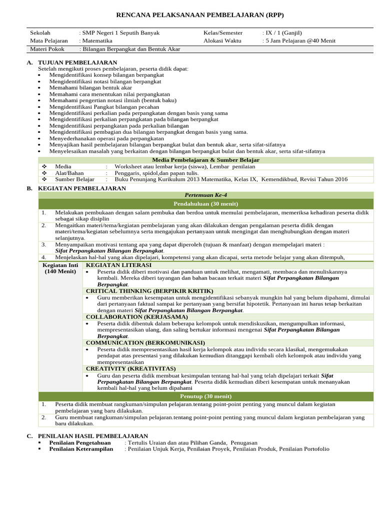 12.1.4 RPP I MTK Kelas IX | PDF