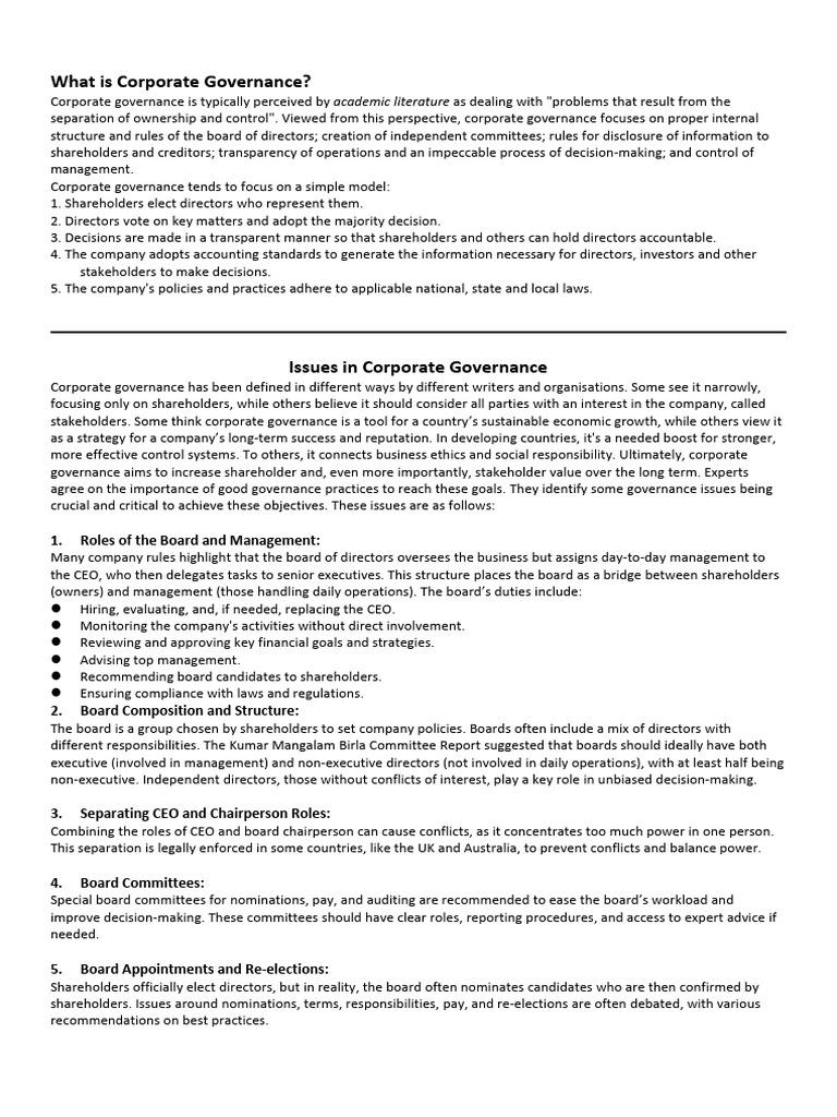 Understanding Corporate Governance Essentials | PDF | Corporate ...