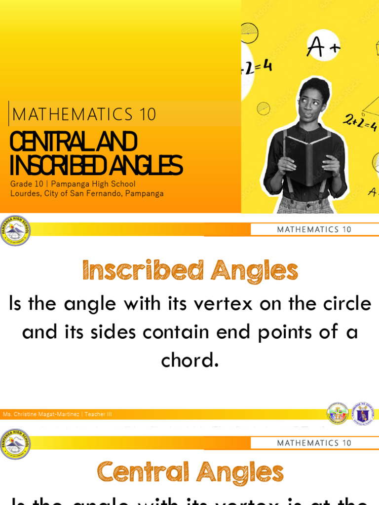 Central and Inscribed Angles in Circles | PDF | Perpendicular | Circle