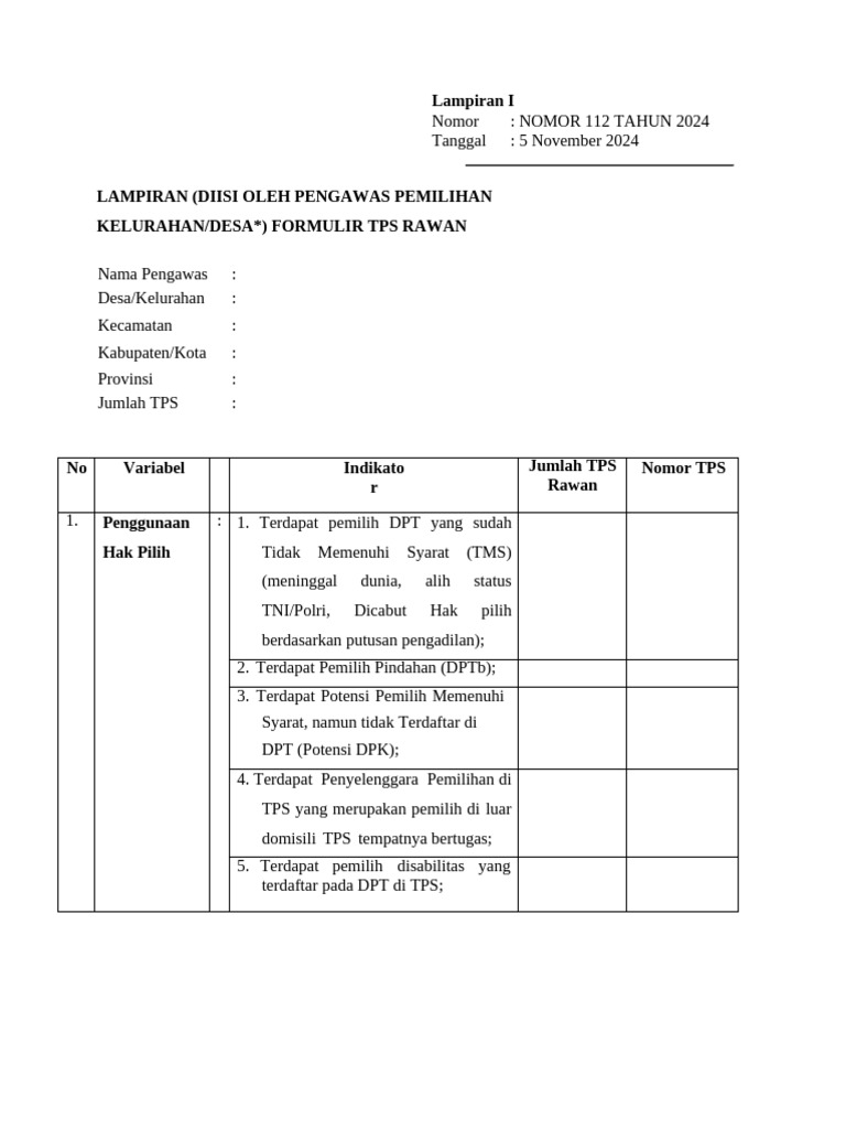 Format Identifikasi Tps Rawan - 082242 | PDF