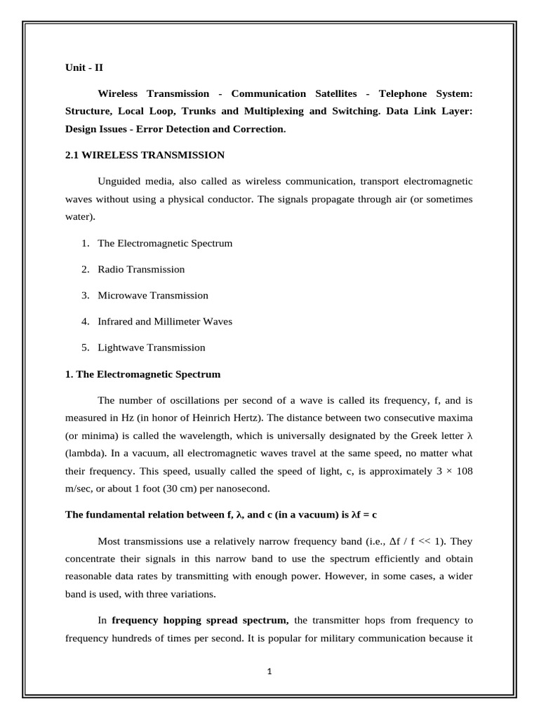 Computer Networks - Unit II | PDF | Frequency | Radio