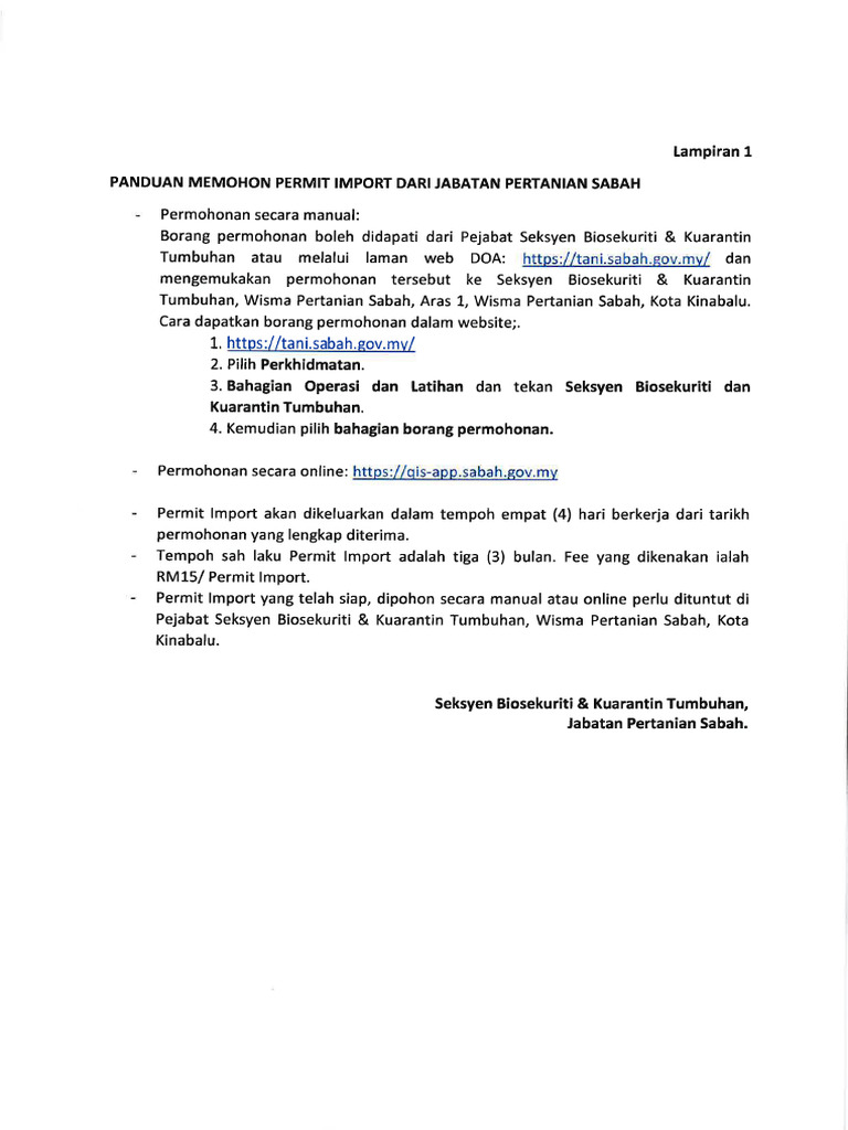 Panduan Memohon Permit Import Dari Jabatan Pertanian Sabah Pdf