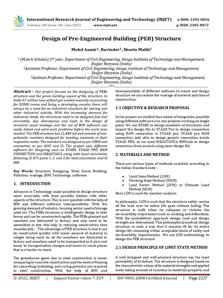 Design of Pre Engineered Building PEB ST | PDF | Engineering