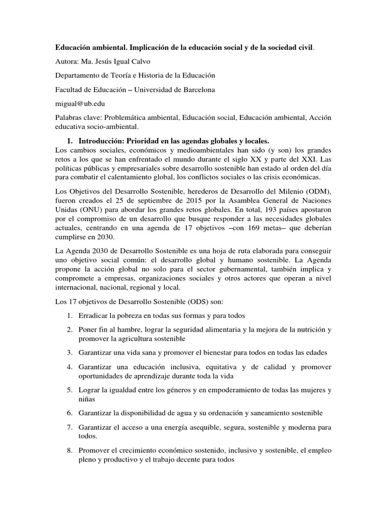Educacin Ambiental Implicacin de La Educacin Social y de La Sociedad ...