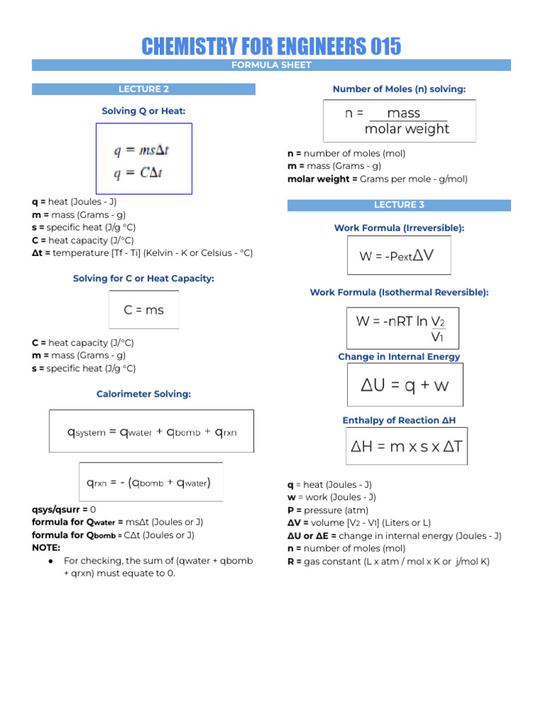 Thermochemistry Formula Overview | PDF | Heat | Heat Capacity