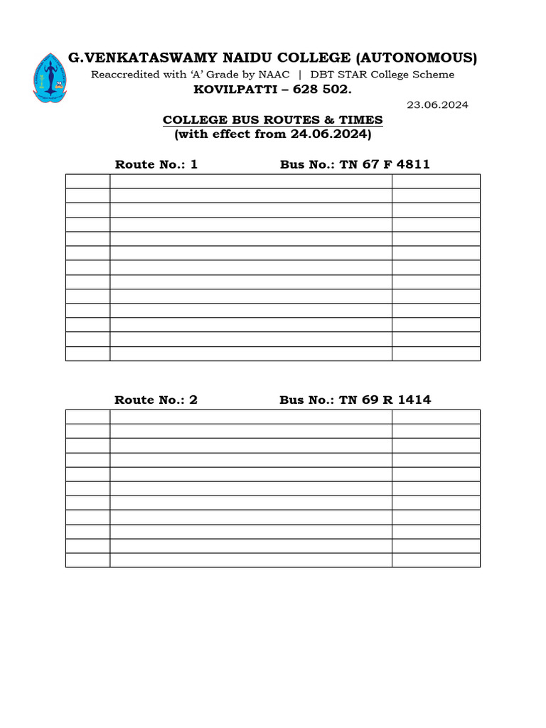 Revised Bus Routes & Times W.E.F 24.06.2024 | PDF