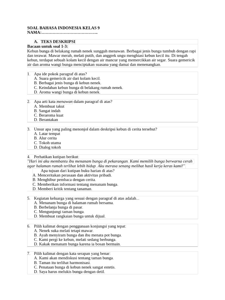 Kunci Jawaban Bahasa Indonesia Kelas 9 | PDF