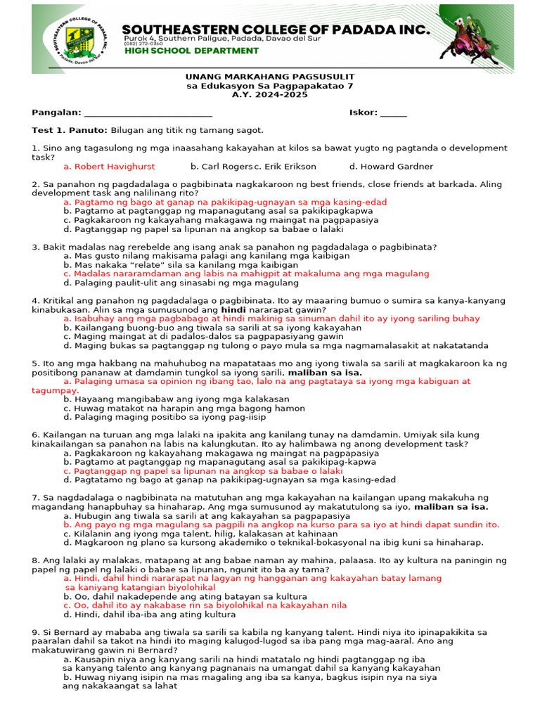 ESP 1st Periodical Exam | PDF