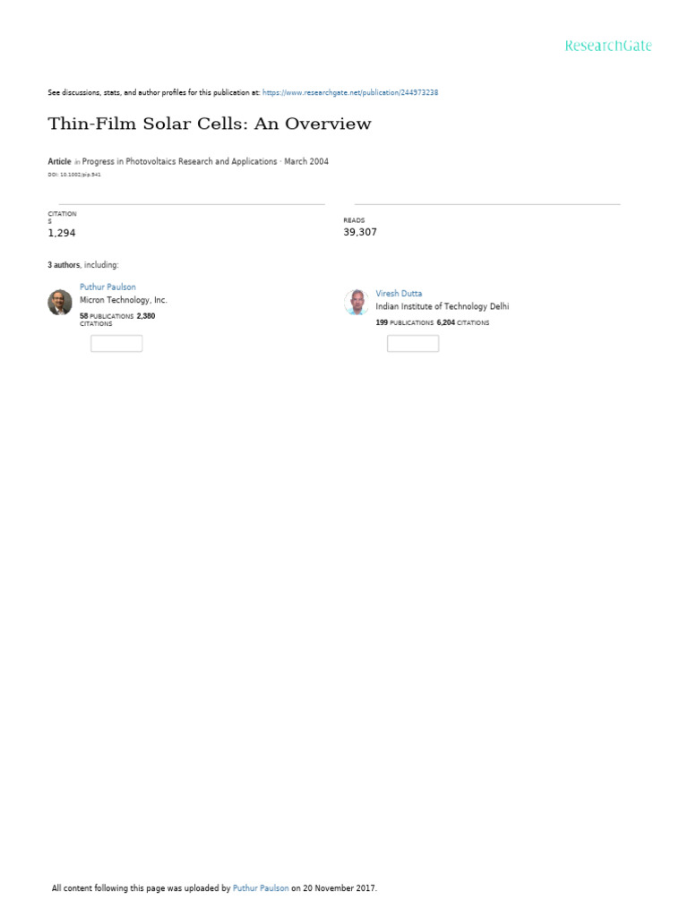 Thin-Film Solar Cells An Overview | PDF | Solar Cell | Thin Film Solar Cell