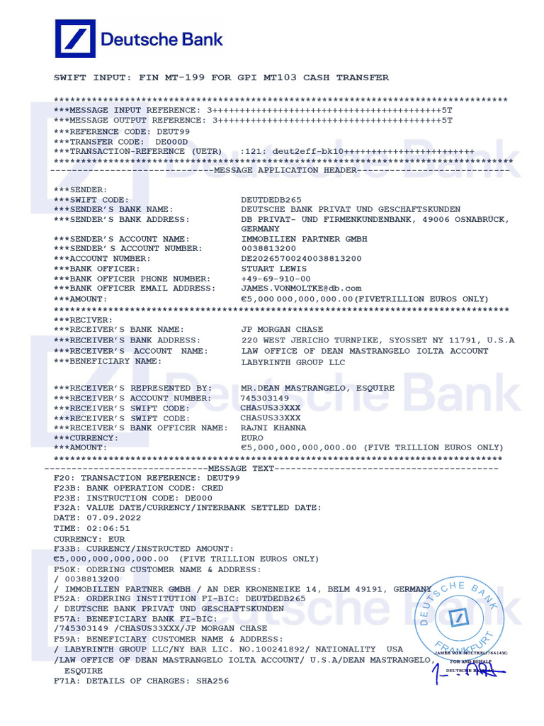 SWIFT MT-199 Cash Transfer Details | PDF | Service Industries ...