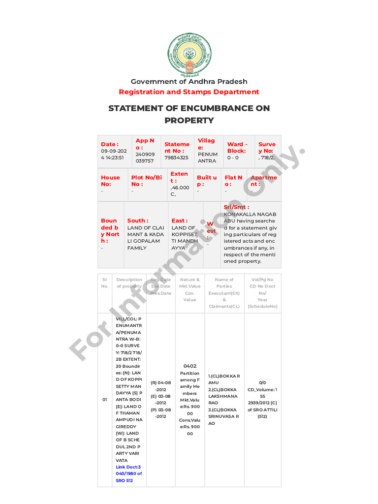 Encumbrance Statement for Property | PDF
