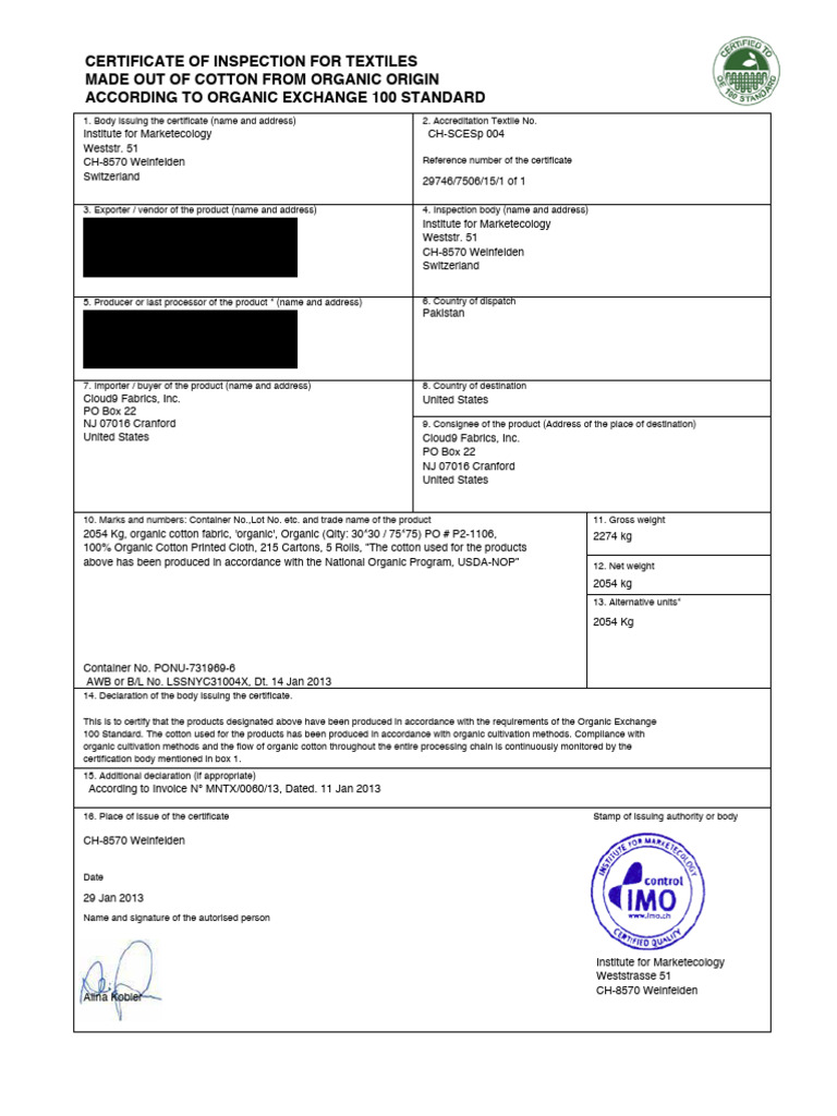 Textile Certificate of Origin Template | PDF | Textiles