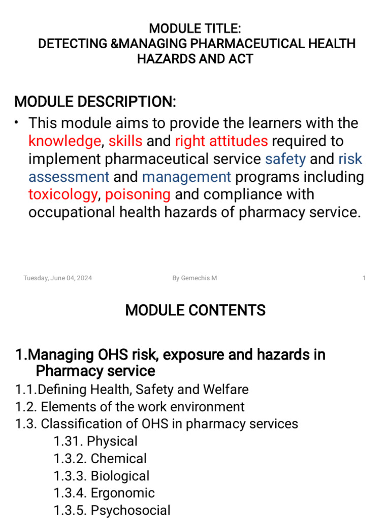 Pharmaceutical Health Hazard Management | PDF | Occupational Safety And ...