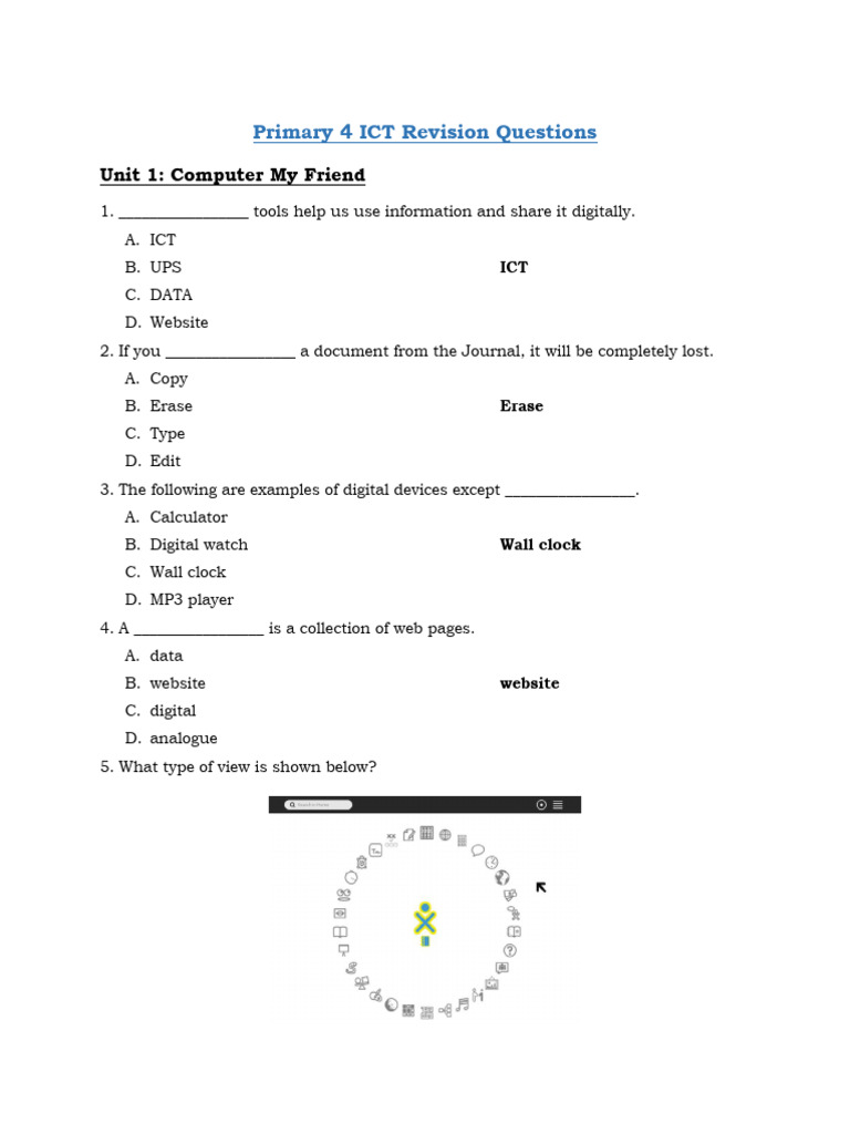 ICT Revision Questions for Primary 4 | PDF | Computer Data Storage ...