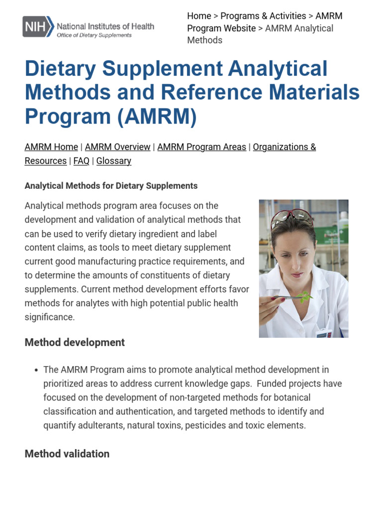 1 - NIH - AMRM Analytical Methods For Dietary Supplements | PDF