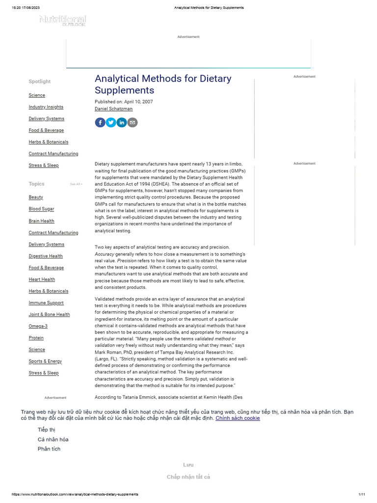 Analytical Methods for Supplements | PDF | Dietary Supplements
