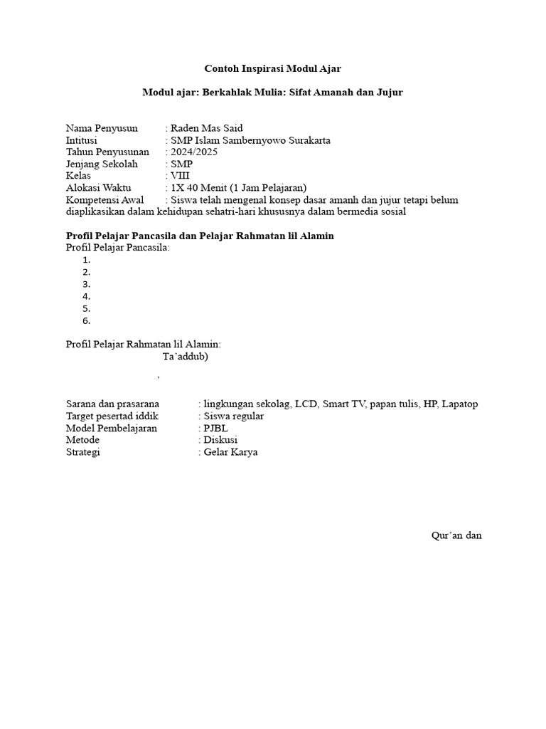 Contoh Inspirasi Ma Pjbl Pdf