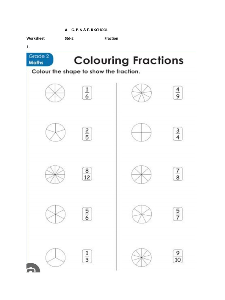 Std-2 Fraction Worksheet for A.G.P.N.E.R School | PDF