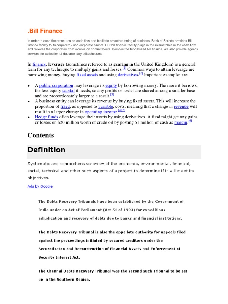 Bill Finance and Project Appraisal Guide | PDF | Project Finance ...