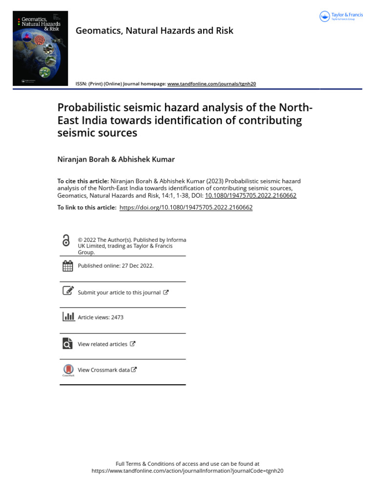Probabilistic seismic hazard analysis of the North-East India towards ...