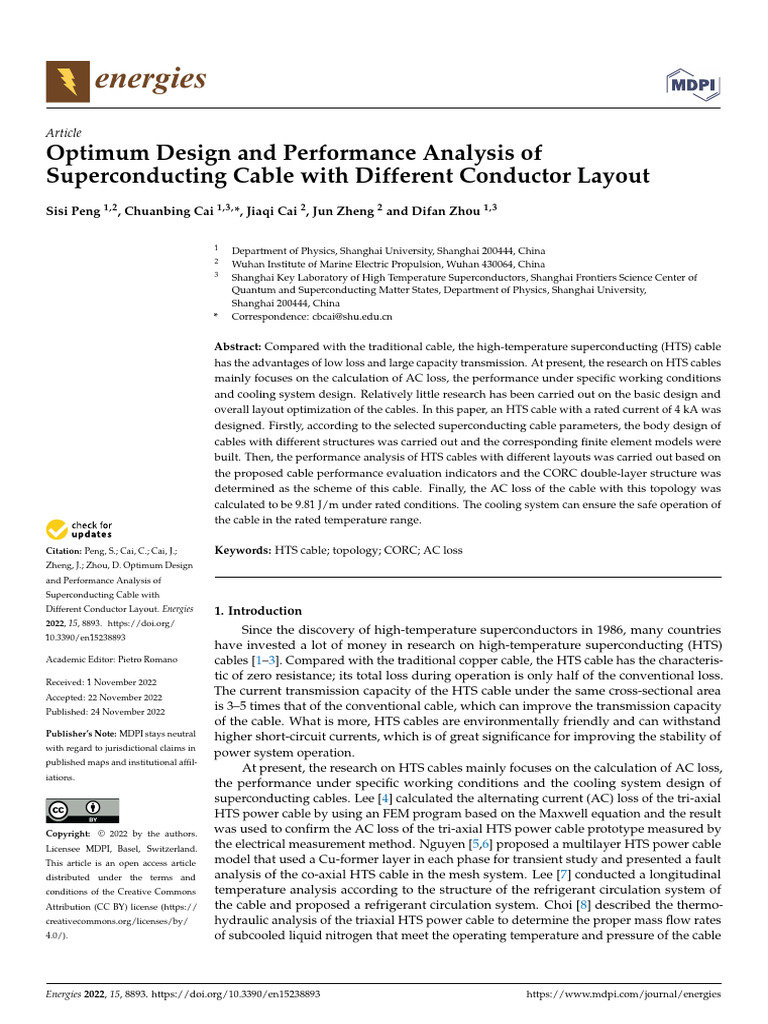 Optimum Design and Performance Analysis of Superconducting Cable With ...