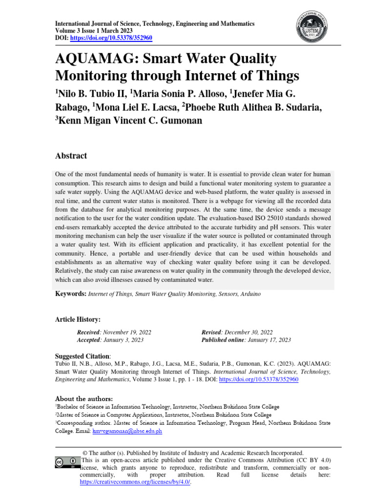 014-AQUAMAG Smart Water Quality Monitoring T | PDF | Water Quality | Water