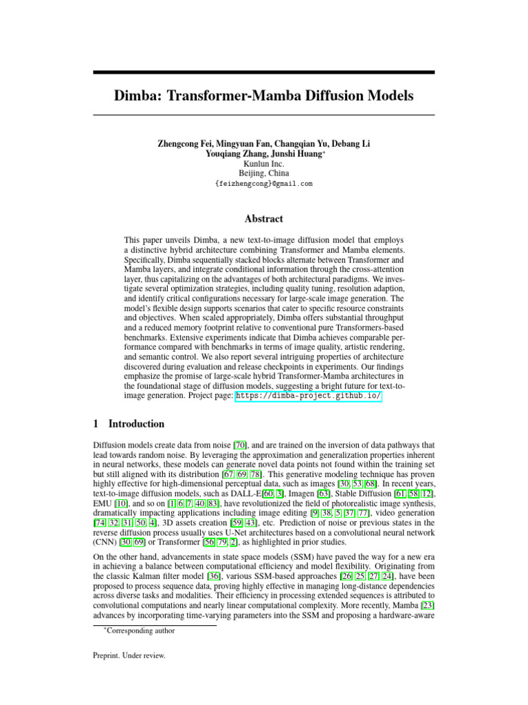 Dimba Transformer-Mamba Diffusion Models | PDF | Computational ...