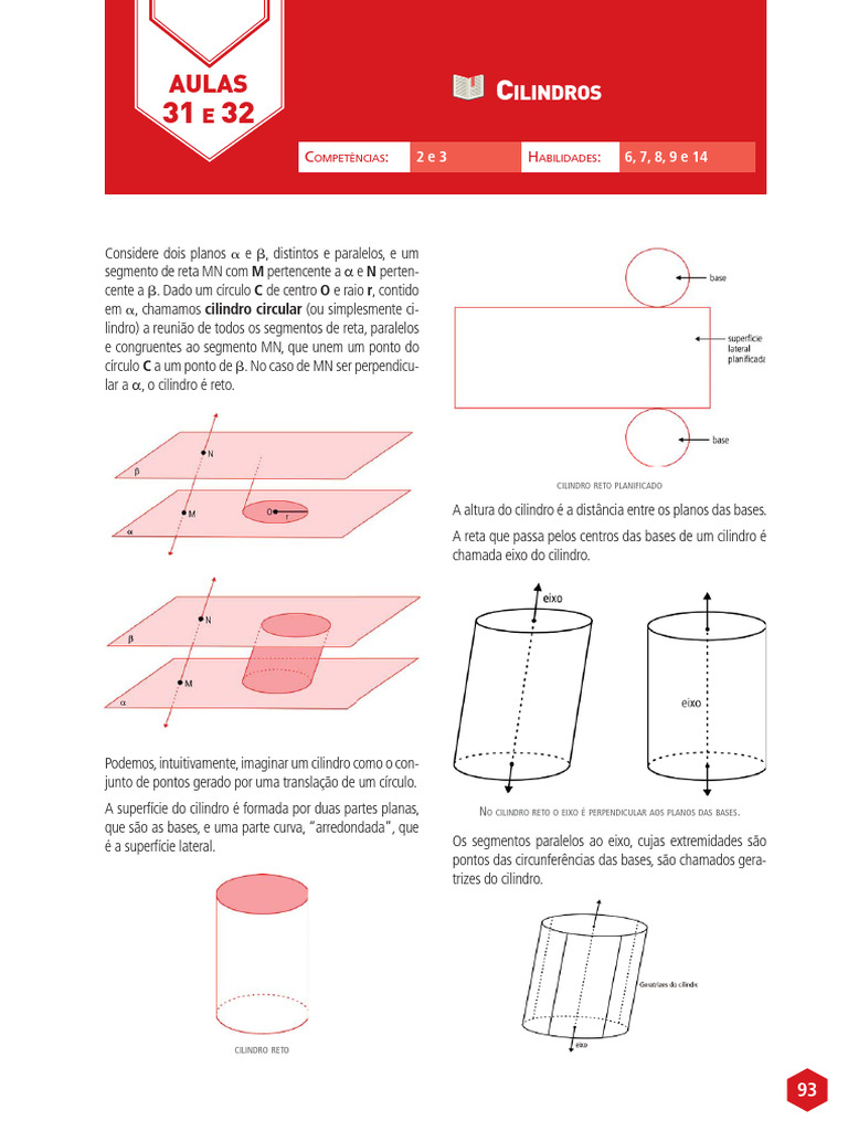 Cilindros: Volume e Área da Superfície | PDF | Círculo | Geometria